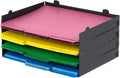 IRIS USA 4-Pack Stackable Metal Letter Tray Organizer, Black | Organize classroom papers, assignments and teaching materials with stackable trays for teachers, schools and educators