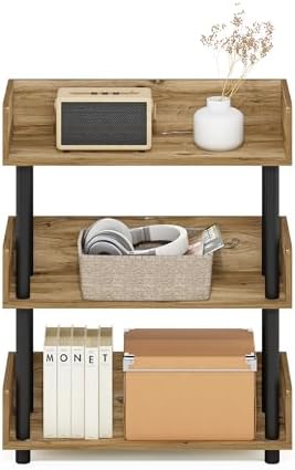 Furinno Turn-N-Tube 3-Tier Oak Storage Shelves with Side Panels, Book Shelf, Display Shelf, for Organization and Storage, Living Room, Home Office, Brown Oak