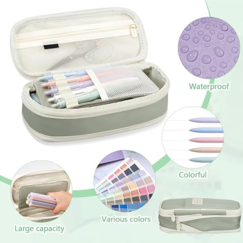 135 Pcs Book Annotation Kit with Pencil Case, 12 Pastel Highlighters, 11 Gel Pens, Fine Marker, 300 Transparent Sticky Notes, 2640 Index Tabs, Bible Study Supplies Kit(Classic,Light Green)