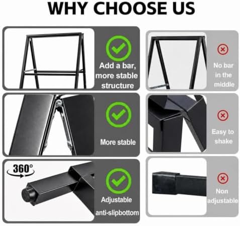 USCNC 2 Pack Heavy Duty A-Frame Sidewalk Sign 24 x 36 Inch, Portable Double-Sided Sandwich Board Slide-in Folding Metal Signboard (Frame only，No white board)