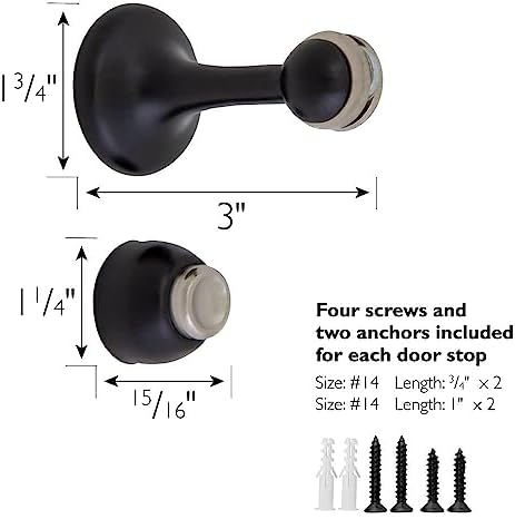 Magnetic Door Stop Wall Protector with Magnetic Tip, Design House Matte Black Steel Door Stoppers, 2-Pack, 189316-MB