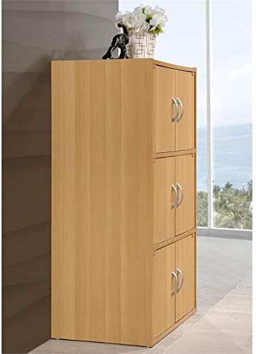 Pemberly Row 3 Shelf Bookcase, 41 in H x 23.4 in W x 15.5 in D, Beech Finish, 6 Door Storage, Slim Multi-Purpose Design, Versatile Home or Office Organizer for Bedroom, Kitchen, or Laundry Room