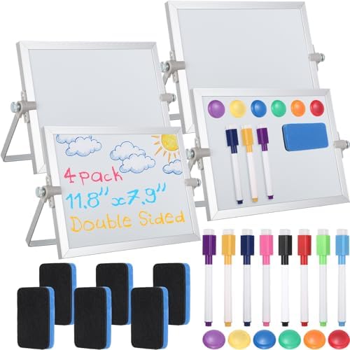 AmazingSpark 4 Pcs Small Dry Erase White Board with Stand 12 x 8'', White