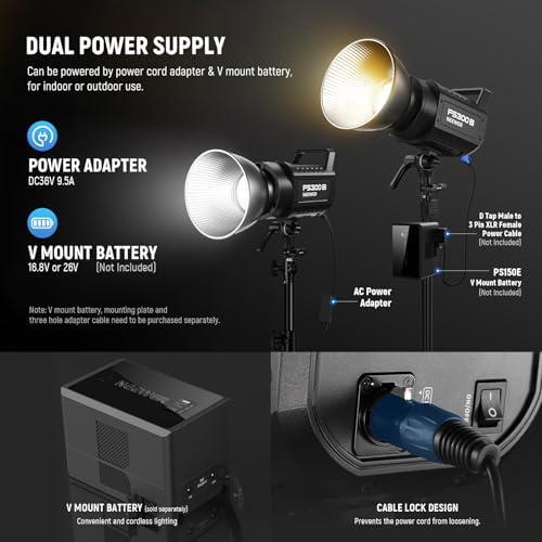 NEEWER FS300B 300W LED Studio Video Light, Bi Color COB Continuous Lighting with 2.4G/APP Control 44500Lux/1m 2700K-6500K CRI97+, 12 Scenes, Bowens Mount Spotlight for Photography Recording Streaming