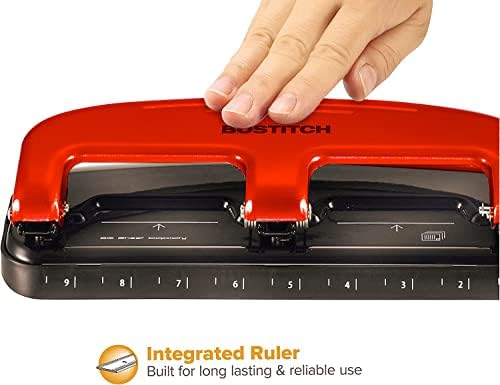 Bostitch Office EZ Squeeze 20 Sheet Standard 3 Hole Punch, Metal Construction, Red (2220-RED)