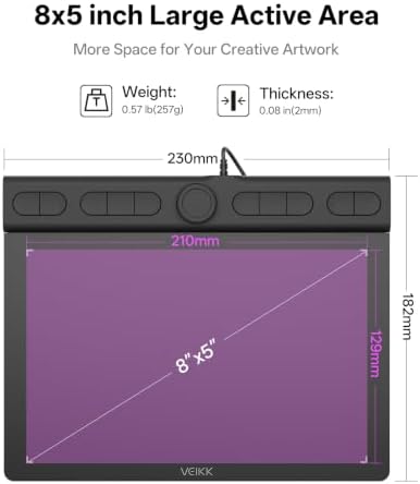 VEIKK VK850 8x5 Inch Digital Drawing Graphics Tablet with Battery-Free Pen