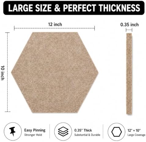 Felt Bulletin Board Tiles, 10 Pack, Hexagon 12 x 10 Inch