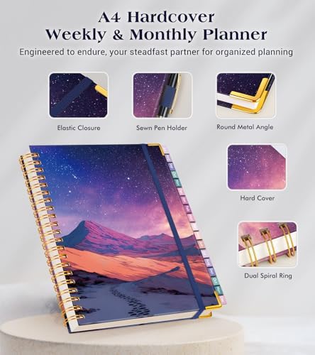Academic Planner 2026-2027, 18 Months Weekly and Monthly Hardcover Planner, July 2026 - December 2027, 8.5" x 11" A4 Large Daily Calendar Planner Book with Tabs, Spiral College School Agenda Organizer for Student Teacher, Starfall Range