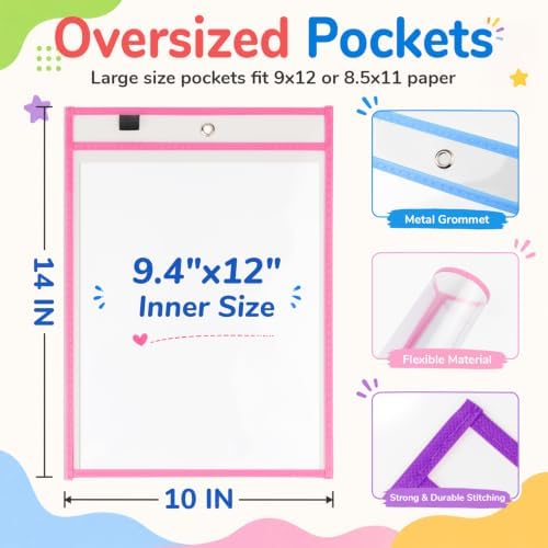 MR.MATE 30Pcs Dry Erase Pockets Sleeve 10x14,Clear Plastic Sheet Protectors