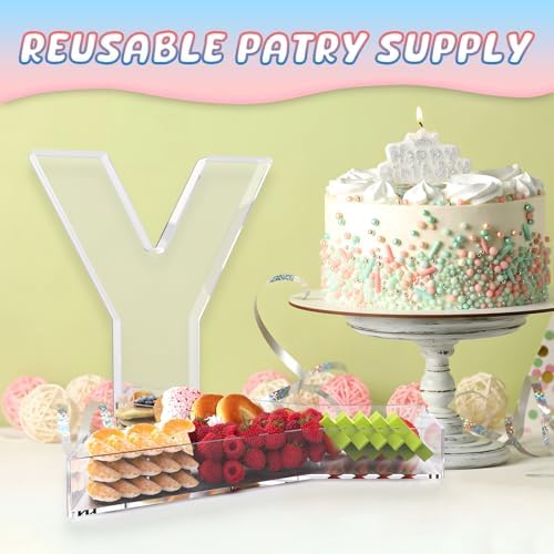 13.8" Extra Large Acrylic Letter Charcuterie Board Box, Reusable Fillable Letter Cake Candy Dish Display Serving Tray for Birthday Anniversary Party Decoration (Y)