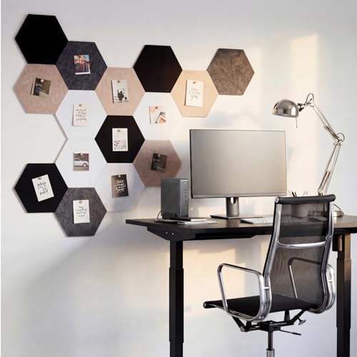 12x10 in 16 Pcs Hexagon Cork Board Tiles, Felt Pin Boards, Classic