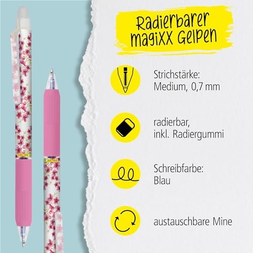 Online magiXX Erasing Pen Cherry Blossom I Gel Pen Blue Erasable with 0.7 mm Line Width I Rollerball Pen for Learning to Write Office I Erasable Pen Set I Erasable Ballpoint Pen Student