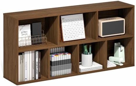 Furinno Luder 7-Cube Book Shelf, Bookshelf, Bookcase, Warm Walnut