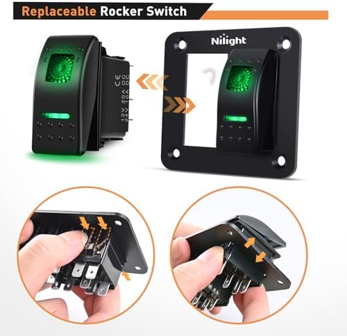 Nilight 2 Gang 3 Pin Rocker Switch Panel On Off SPST Toggle Green