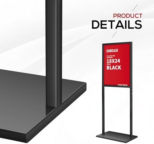 DISPLAYSWORKER Sign holder floor stand, heavy Duty Pedestal poster banner stand for display,18×24 inch slide-in double sided poster sign holder floor standing for board Display (Black, 18×24)