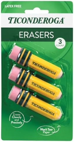 Ticonderoga Pencil Shaped Erasers, 3 Erasers/Pack, 12 Packs