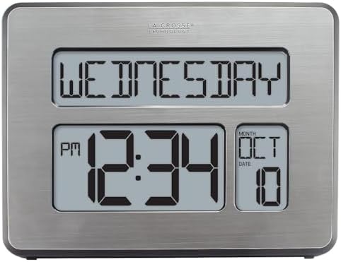 La Crosse Technology C86279 Atomic Full Calendar Clock with Extra Large Digits, Grey, 11.25 in. x 2.10 in. x 12.00 in.