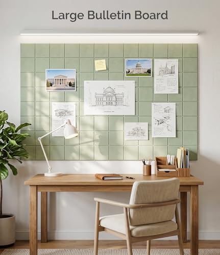 Large Cork Board, 12 Pack Felt Wall Tiles with Safe Removable Adhesive, Bulletin Board for Office, Pin Tack Corkboard for Quilting Design & Dart Wall Protector 48" x 36" - Sage