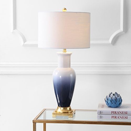 JONATHAN Y Dip Dye 31.5" Ceramic Metal Bedside Table Lamp, White/Navy