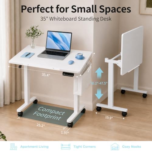 3-in-1 Standing Drafting Desk with 90° Tilt Whiteboard, 35×24"