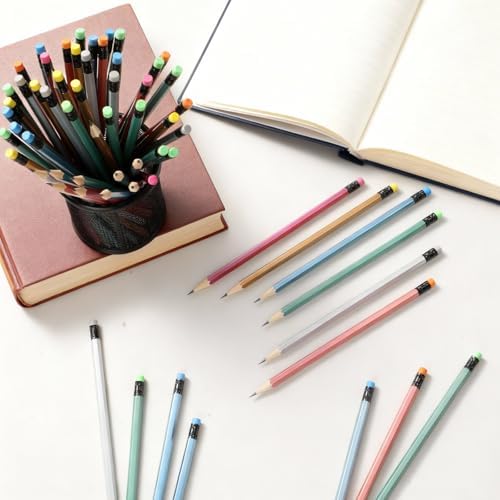 TecUnite 120 Pcs HB Pencils #2 Unsharpened Wood Cased Pencils with Eraser Hexagonal Pencil Cute Graphite No 2 Pen for Adults Gifts Exam School Office Sketching Learning (Multicolor)