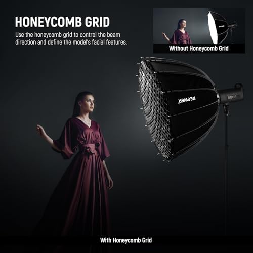 NEEWER BASICS Parabolic Softbox Bowens Mount, 35.4" Quick Release Soft Box Light Diffuser/Grid/Bag Compatible with Godox Compatible with Aputure 600d Studio Photography Video Recording Lighting, NS38P