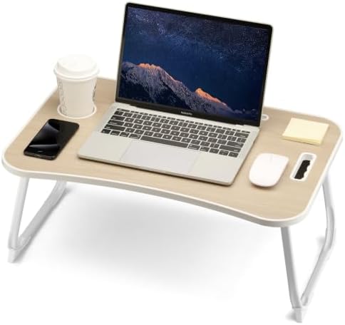 ZEAPTAC Foldable Lap Desk, Bed Desk, Bed Table & Laptop Stand w/Cup Holder