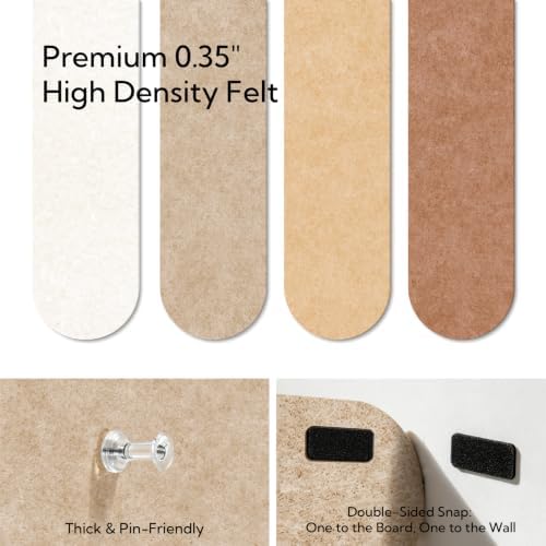 Olanglab Felt Bulletin Board Strips 4-Pack 24"x16" with 50 Pins, Caramel
