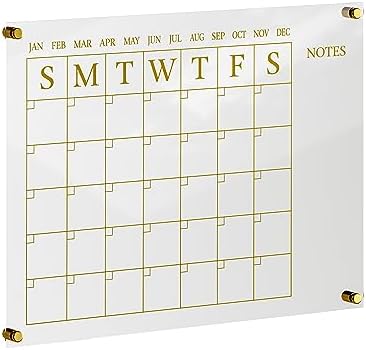 Martha Stewart Grayson Acrylic Wall Calendar with Notes, Clear/Gold