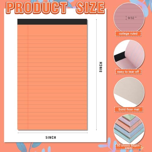 Lincia 12 Pcs 5x8 Colored Legal Pads Lined Note Pads, Bright Colors