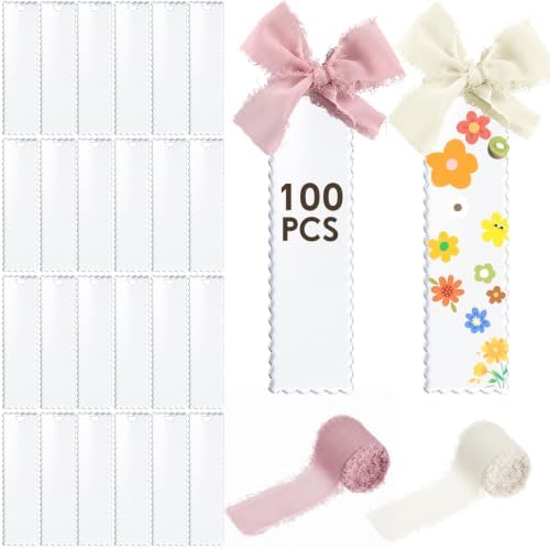 Yeaqee 100 Pcs Scallop Shaped Clear Acrylic Bookmark Blanks with Ribbon