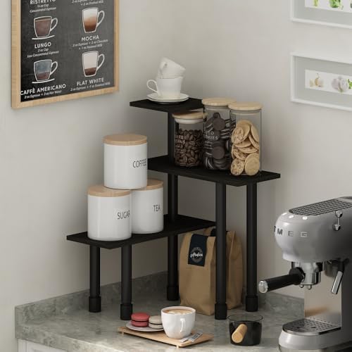 Furinno Turn-N-Tube Kitchen Countertop Organizer, 3-Tier Corner Countertop Organizer Shelf, Corner Shelf, for Kitchen, Pantry, Organizers and Storage, Espresso