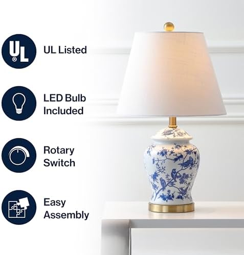 JONATHAN Y Penelope Ginger Jar 22" LED Table Lamp, Blue/White