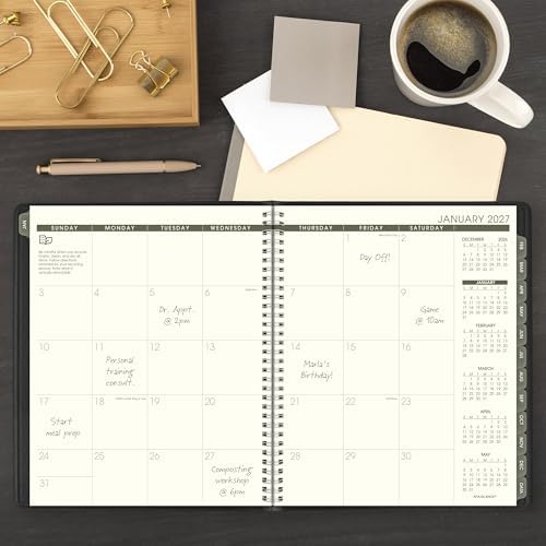 AT-A-GLANCE 2027 Planner, Monthly, 13-Month Jan-Jan, 9" x 11", Tabbed, Unruled Daily Blocks, Recycled Black (70260G0527)