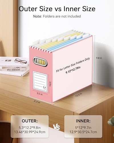 Oterri Portable Collapsible Cardboard File Box with Handle for Letter-Size | 2-Pack. Stainless Steel Handle. Label Stickers Included. Fits Letter Folders (Not Included). Home, Office, School, Dorm, Tax.