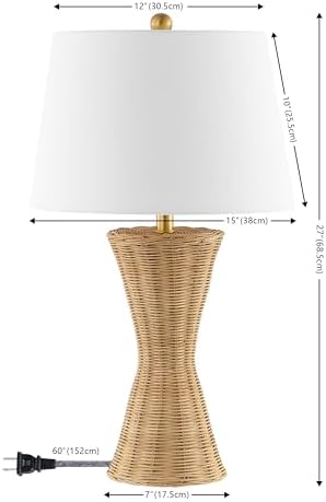 JONATHAN Y Laura Table Lamp 27" Rattan Hourglass, Natural, Set of 2