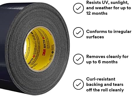 3M Performance Plus 8979 Duct Tape Heavy Duty, Black, 29 in x 60 yds, 12.1 mil, 6 Month Clean Removal, Resists UV and Weather for up to 12 Months, Tears Cleanly, Curl-Resistant, 1 Roll