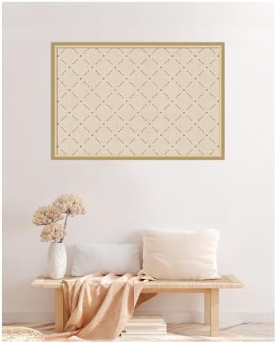 Kate and Laurel Framed Fabric Pinboard 38 x 26, Green Lattice Pattern Printed Linen Classic Bulletin Board for Use as a Vision Board or Wall Organization, Florence Gold Frame