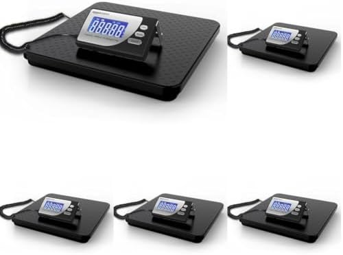 Amazon Basics Digital Postal Scale with Tare Function, Heavy Duty, Aluminium Platform, 440 lb Capacity, Digital Shipping, Portable, Black, 440 lb (Pack of 5)