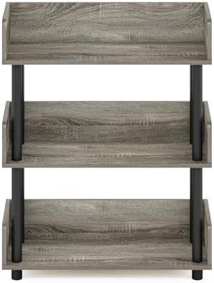 Furinno Turn-N-Tube 3-Tier Grey Storage Shelves with Side Panels, Book Shelf, Display Shelf, for Organization and Storage, Living Room, Home Office, Grey Oak