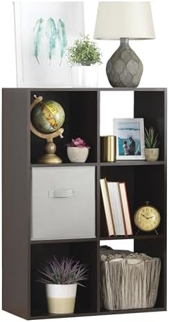 Whitmor 6 Cube Bookcase, 3 Tier Stackable MDF Bookself, Open Storage Display Organizer, Storage Cabinet for Living Room, Bedroom, Home, Office, 23.7" L x 11.7" W x 35.2" H, Espresso