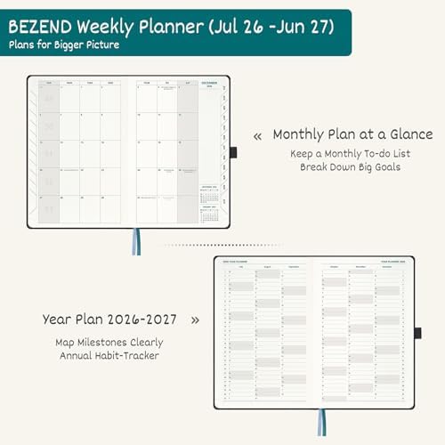 BEZEND 2026 2027 Planner Weekly Monthly (A5 5.5"x8.5") Dot-Grid Journal