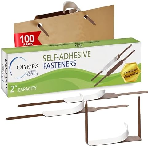 OLYMPX 100 Pcs of 2? Capacity Premium Self Adhesive Prong Paper Fastener Bases, 2.75 Inch Center for Paper File Clip Folder Accessories, 100 per Box