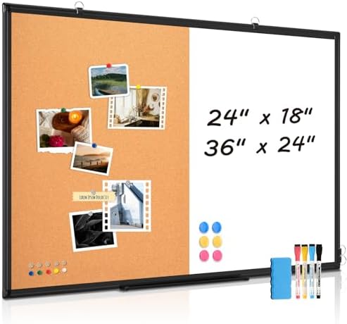 Magnetic Dry Erase White Board Cork Board Combo for Wall with Accessories