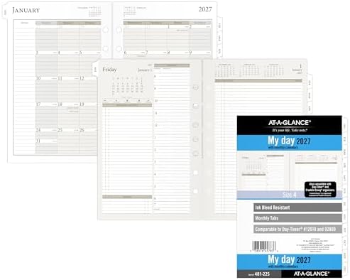 AT-A-GLANCE 2027 Planner Refill Daily, 5.5" x 8.5", Desk Size 4, Two Page Per Day Refill, 7-Ring Loose-Leaf (481-225-27)