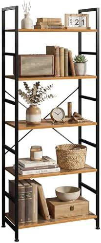 5 Tier Bookshelf, Free Standing Bookcase with Open Storage Shelves