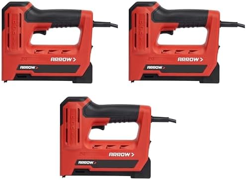 Arrow ET501F Corded 5-in-1 Professional Electric Staple & Nail Gun, Wire Stapler, and Brad Nailer for Upholstery, Framing, Insulation, Crafts, Fencing, and Cable, Black/Red (Pack of 3)