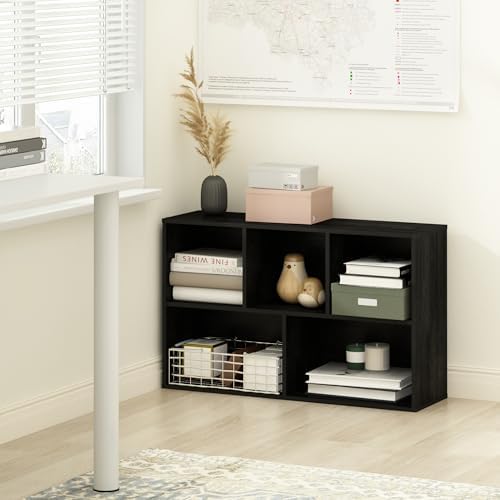 Furinno LUDER Book Shelf, 5-Cube Bookshelf, Easy Assembly Bookcase with Open Shelves, 9.4 x 19.7 x 31.5, for Living Room, Bedroom, Home Office, Darkwood
