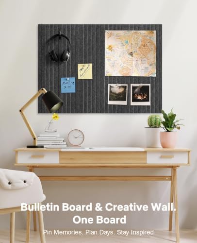 48" x 36" Large Cork Bulletin Board Tiles, Peel and Stick Felt Wall Panels for Vision, Message Center, Picture and Prayer Board for Office, Dorm, Room and Desk Decor(Charcoal Gray)