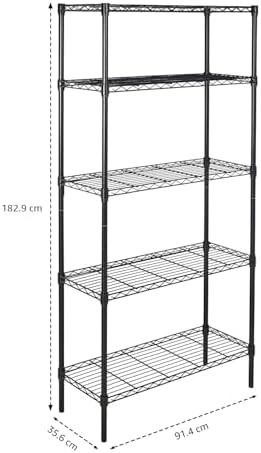 Amazon Basics 5-Shelf Adjustable Heavy Duty Steel Wire Storage Shelves for Garage, Kitchen, Easy Assembly, 36" x 14" x 72", Black